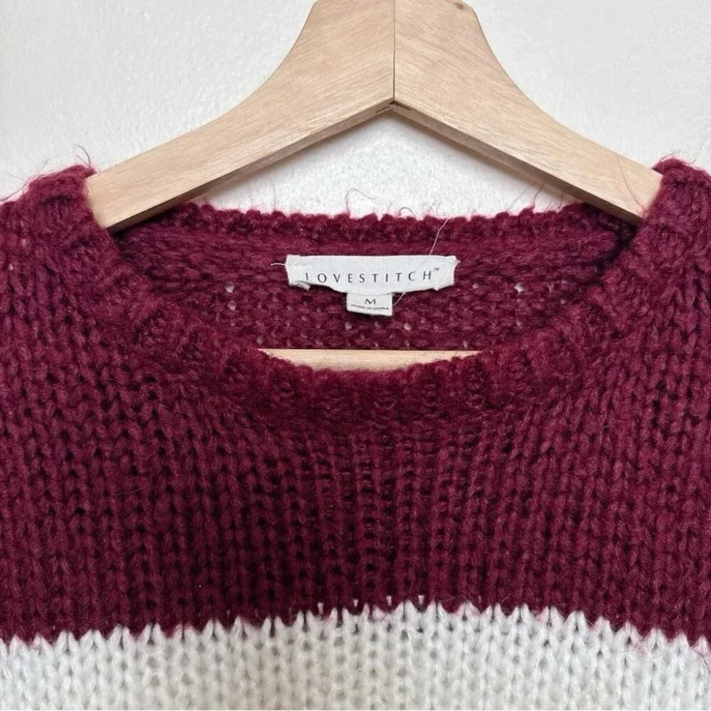 Lovestitch Womens Medium Striped Colorblock Crew Neck Sweater - Picture 11 of 16